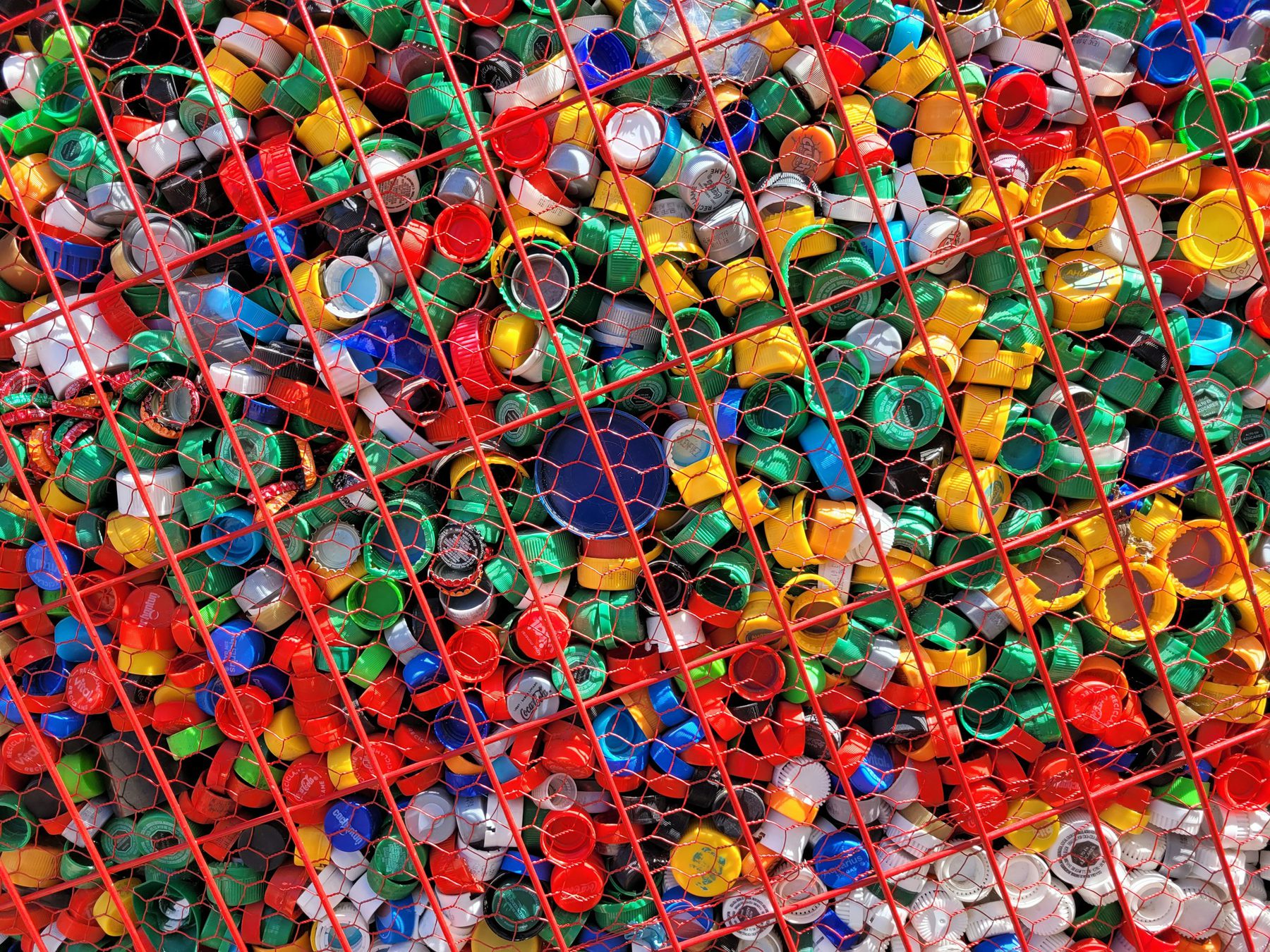 Sorted plastic caps baled as feedstock for recycled plastic manufacturing